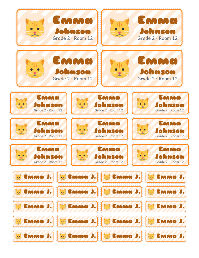 Sample sheet of school name labels made with Etiquetario